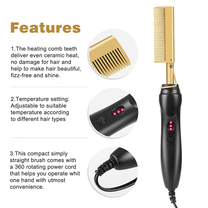 2 in 1  Electric Hot Heating Comb Hair Straightener Curler Wet Dry Hair Iron Straightening Brush Hair Styling Tool Raynovia