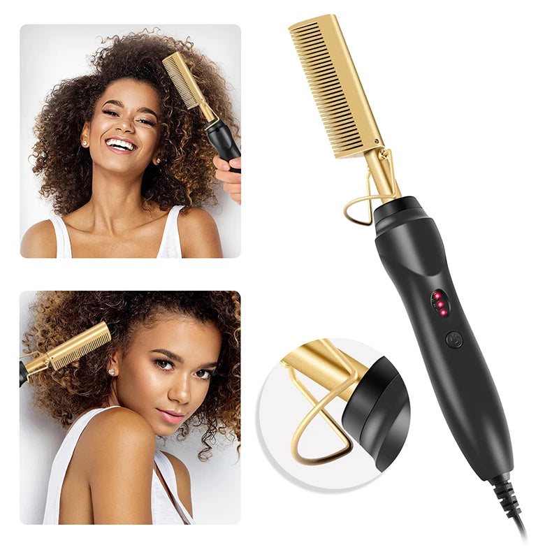 2 in 1  Electric Hot Heating Comb Hair Straightener Curler Wet Dry Hair Iron Straightening Brush Hair Styling Tool Raynovia