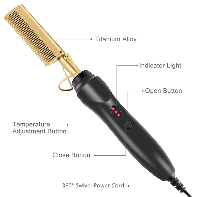 2 in 1  Electric Hot Heating Comb Hair Straightener Curler Wet Dry Hair Iron Straightening Brush Hair Styling Tool Raynovia