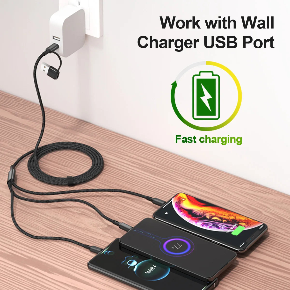 ANKNDO 3 In 1 Fast Charging Cord For Micro USB Type C Charger Cable 1.2m Multi Usb Port Multiple Usb Charging Cord Raynovia