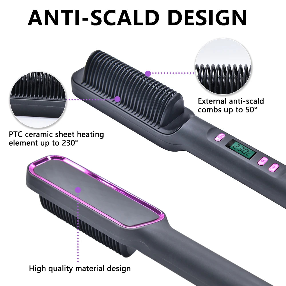 Electric Hot Comb Multifunctional Straight Hair Straightener Comb Negative Ion Anti-Scalding Styling Tool Straightening Brush Raynovia