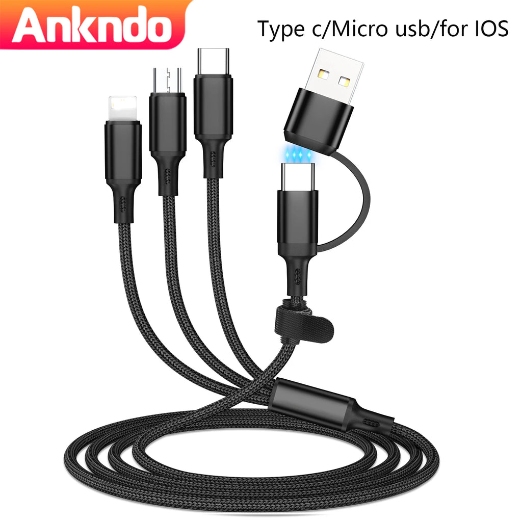 ANKNDO 3 In 1 Fast Charging Cord For Micro USB Type C Charger Cable 1.2m Multi Usb Port Multiple Usb Charging Cord Raynovia
