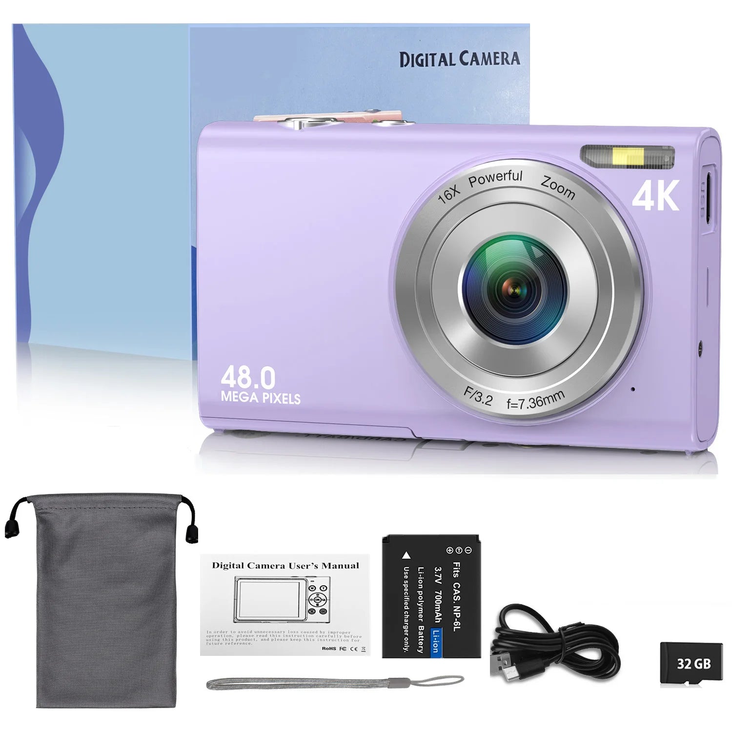 4K Digital Camera Autofocus Vlogging Camera HD 48MP with 2.8" Large Screen Camcorder Camera for Photography for Kid Adult Raynovia
