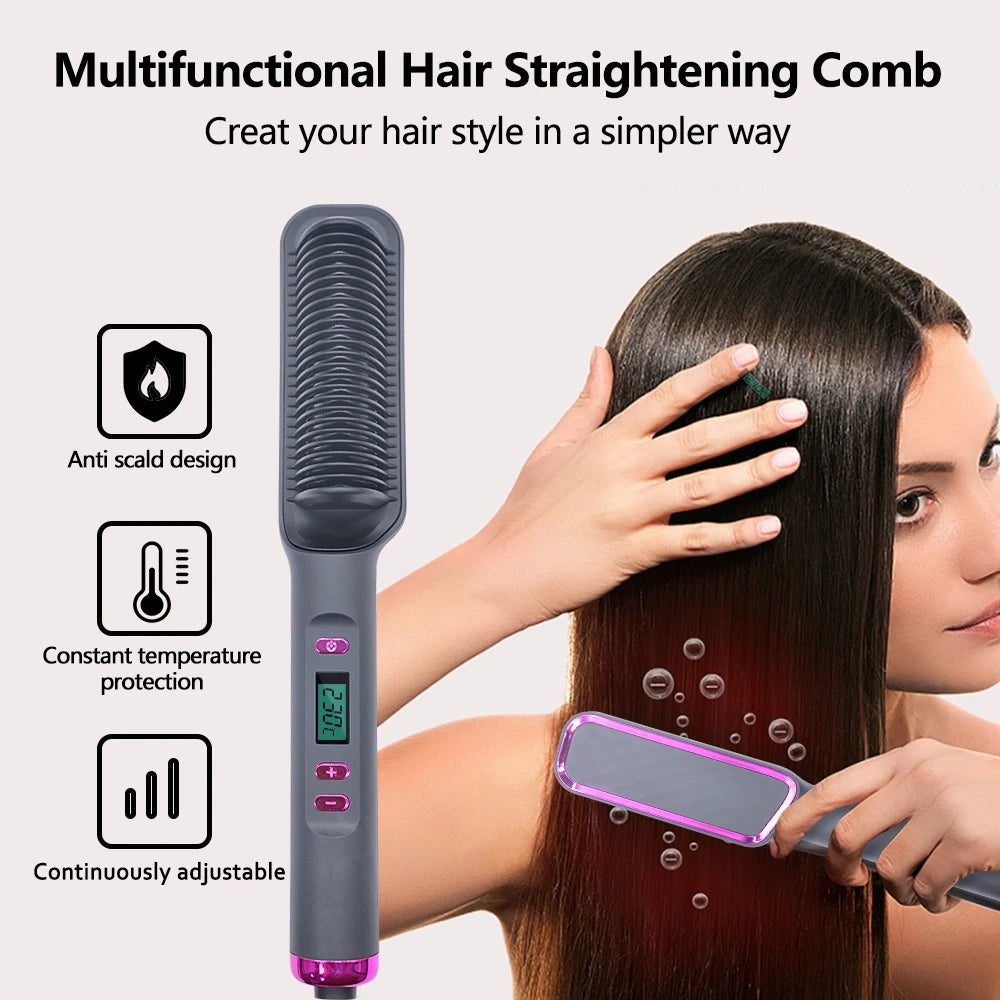 Electric Hot Comb Multifunctional Straight Hair Straightener Comb Negative Ion Anti-Scalding Styling Tool Straightening Brush Raynovia