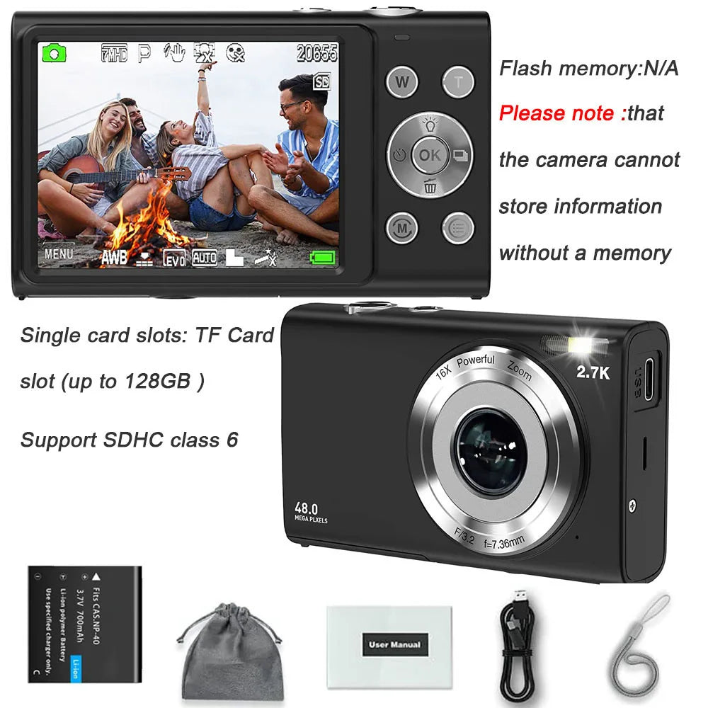 4K Digital Camera Autofocus Vlogging Camera HD 48MP with 2.8" Large Screen Camcorder Camera for Photography for Kid Adult Raynovia
