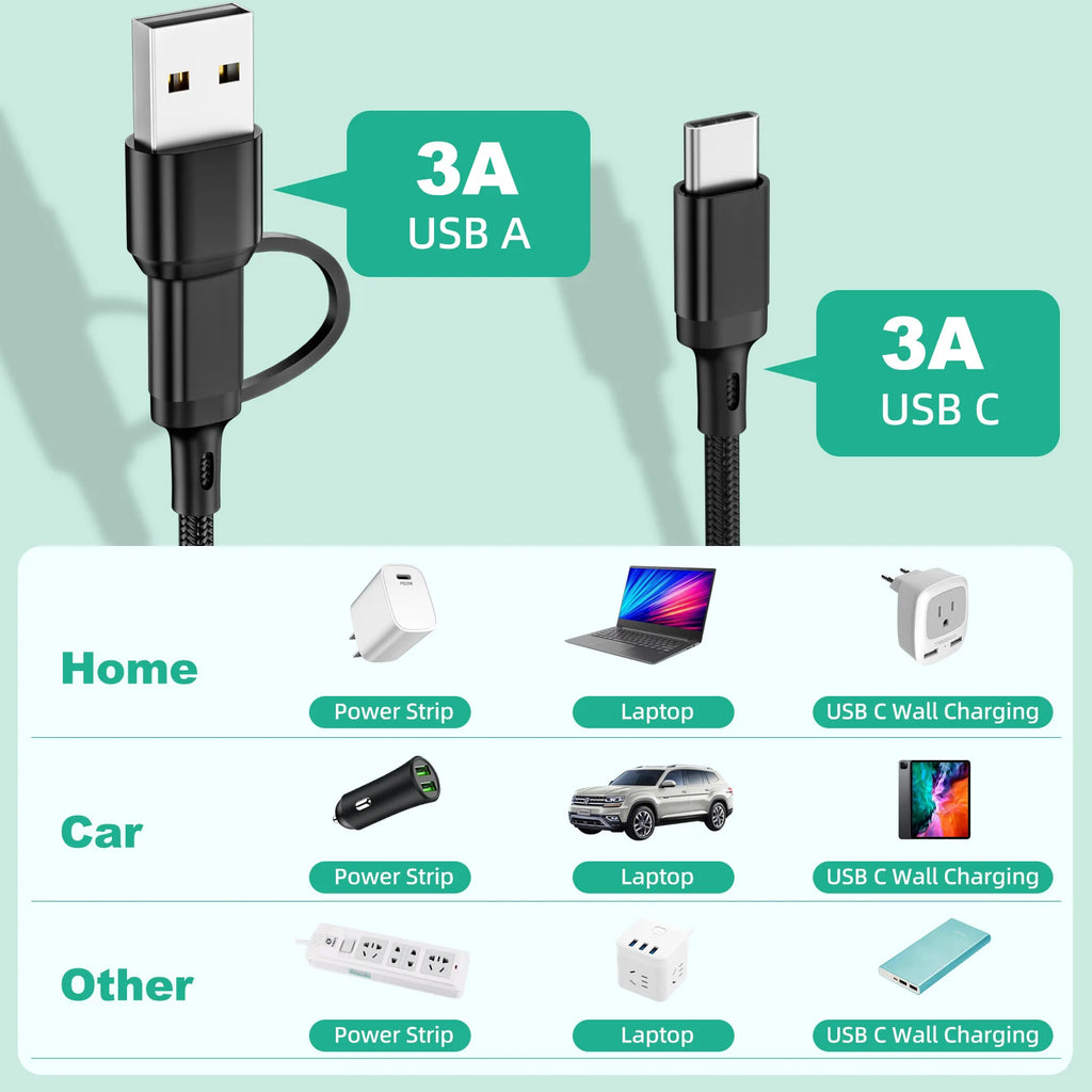 ANKNDO 3 In 1 Fast Charging Cord For Micro USB Type C Charger Cable 1.2m Multi Usb Port Multiple Usb Charging Cord Raynovia