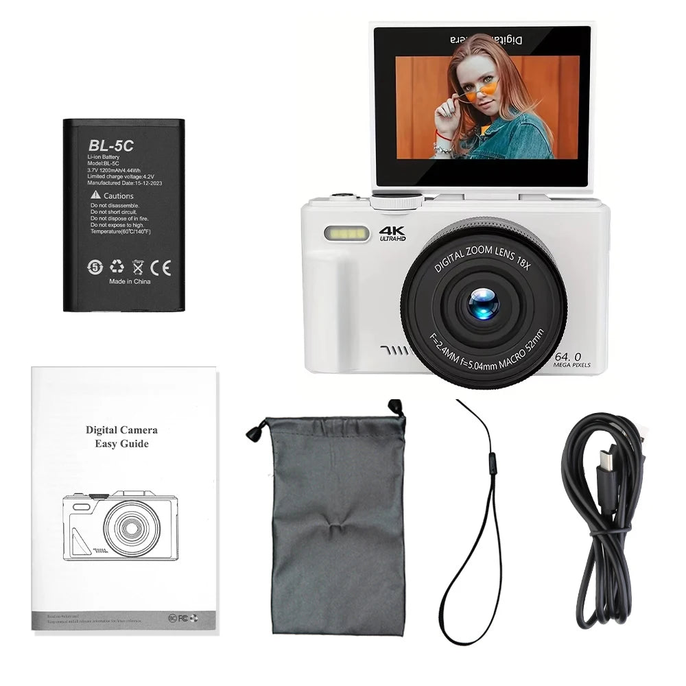 Compact Digital Photography Camera 4K 18X Digital Zoom Vintage Vlog Video Recorder YouTube 180° Flip Screen Selfile WiFi Web Cam Raynovia