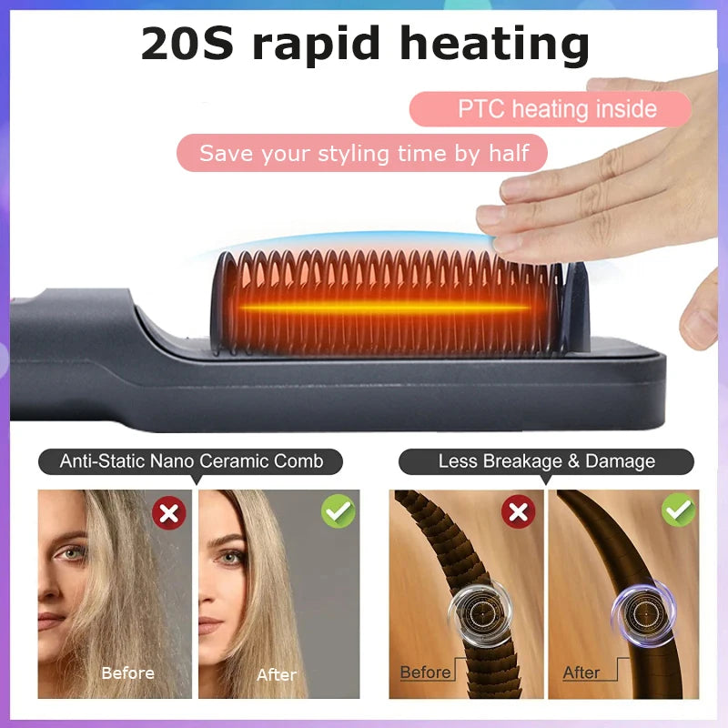 Electric Hot Comb Multifunctional Straight Hair Straightener Comb Negative Ion Anti-Scalding Styling Tool Straightening Brush Raynovia