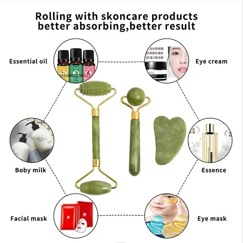 Natural Jade Roller Face Gua Sha Natural Stone Body Neck Massager Acupoint Eye Care Spa Massage Tools Massage Visage Lifting Raynovia