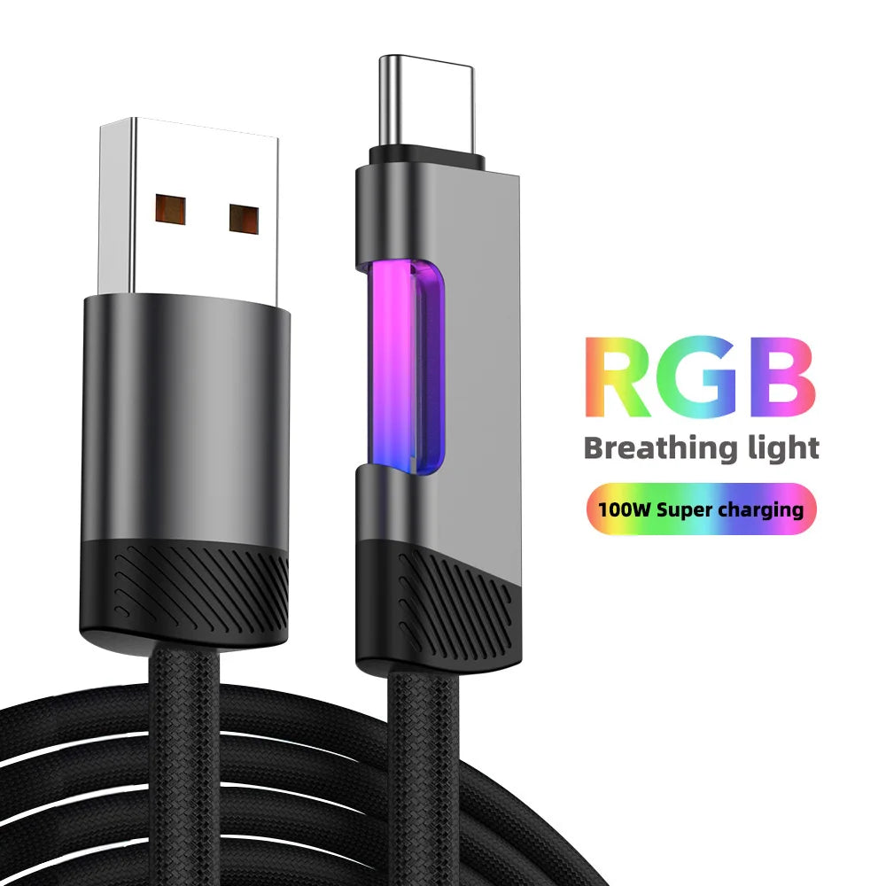 RGB Fast Charging Cable 120W 6A USB Type C Charge Cable with RGB Ambient Light Raynovia