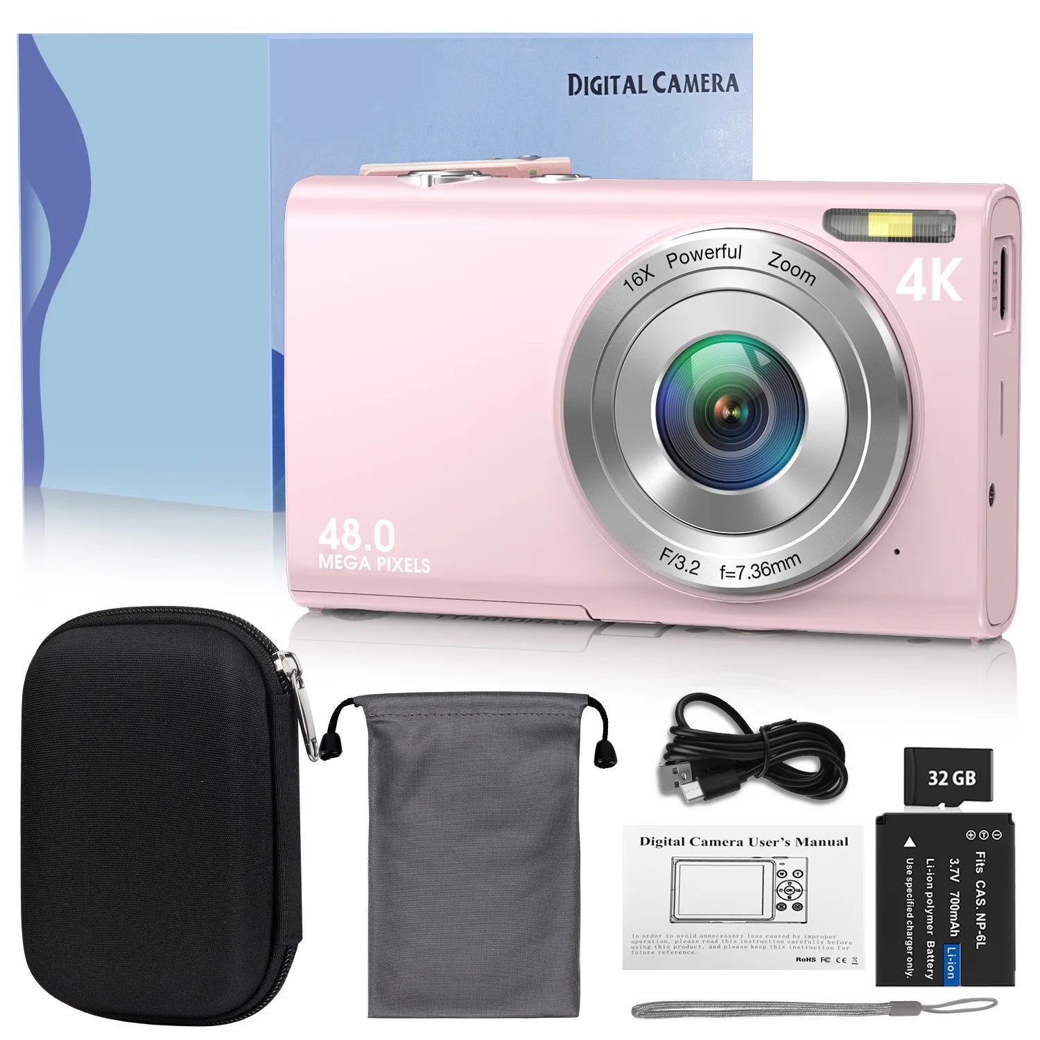 4K Digital Camera Autofocus Vlogging Camera HD 48MP with 2.8" Large Screen Camcorder Camera for Photography for Kid Adult Raynovia