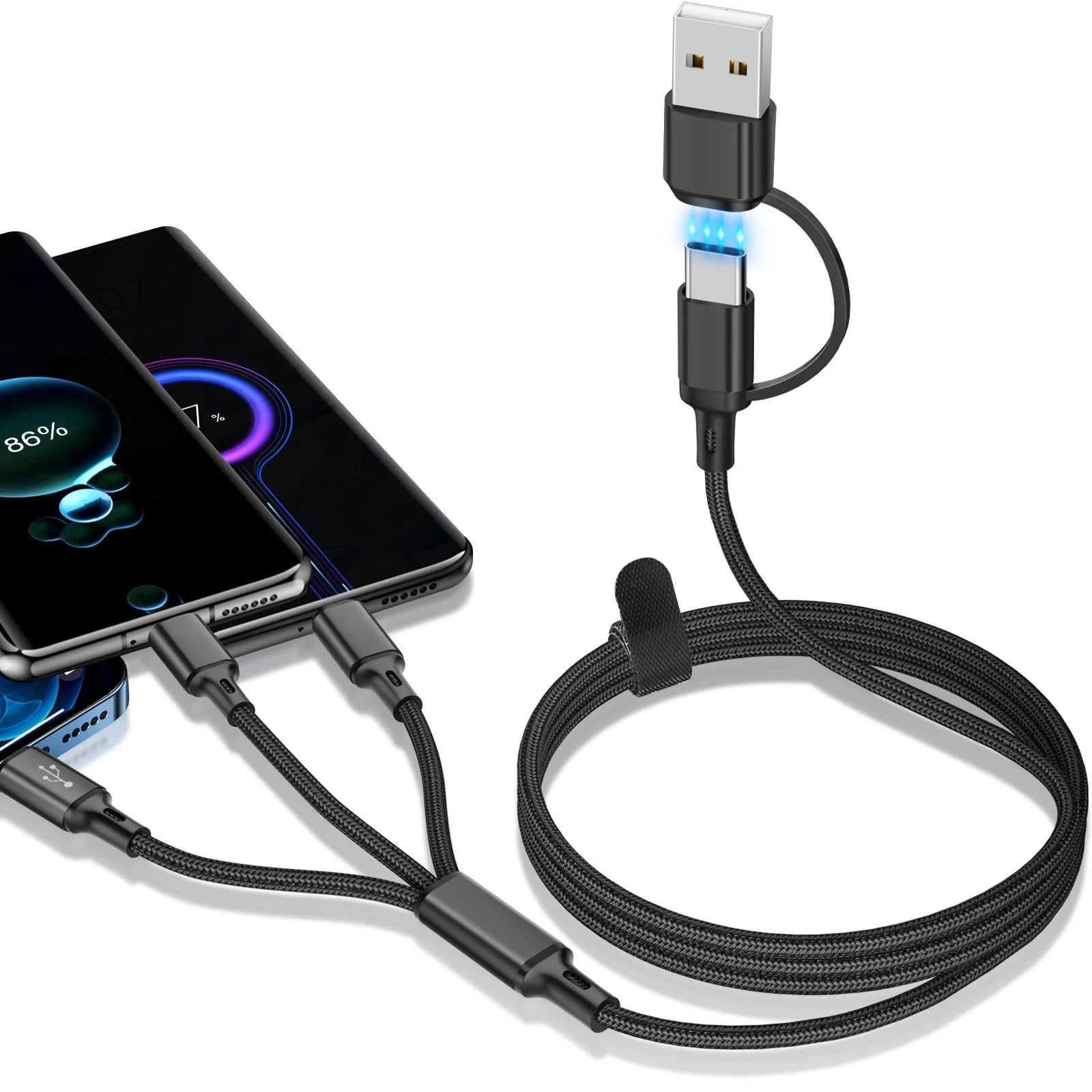 ANKNDO 3 In 1 Fast Charging Cord For Micro USB Type C Charger Cable 1.2m Multi Usb Port Multiple Usb Charging Cord Raynovia