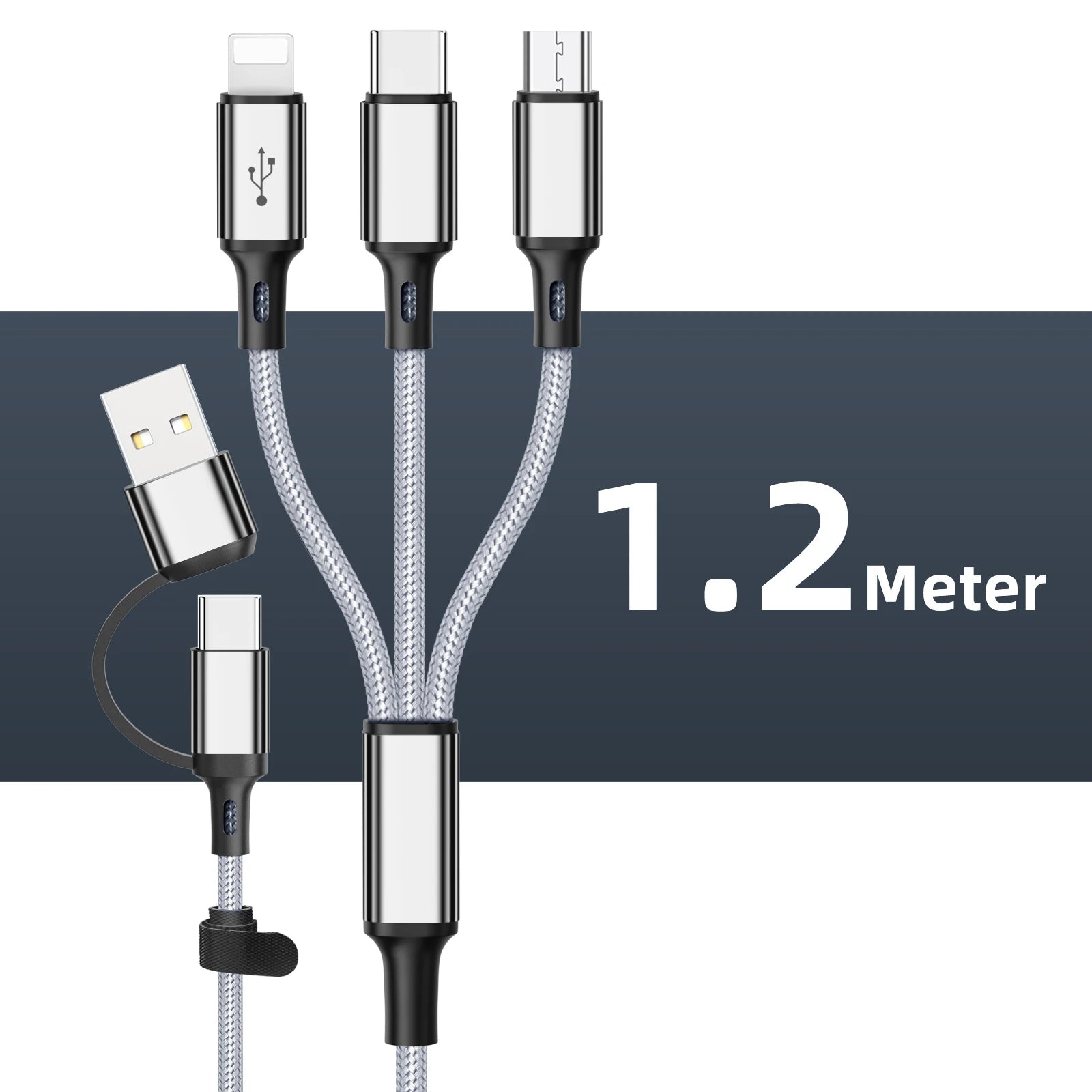 ANKNDO 3 In 1 Fast Charging Cord For Micro USB Type C Charger Cable 1.2m Multi Usb Port Multiple Usb Charging Cord Raynovia
