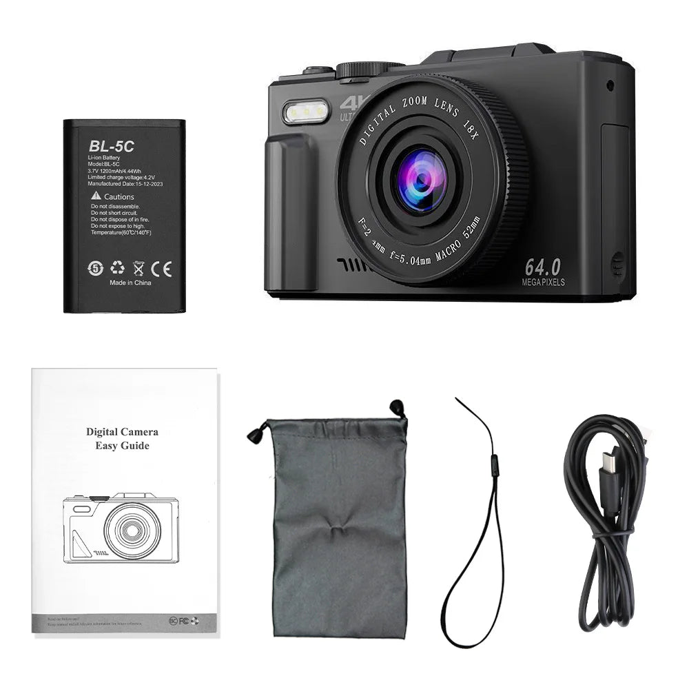 Compact Digital Photography Camera 4K 18X Digital Zoom Vintage Vlog Video Recorder YouTube 180° Flip Screen Selfile WiFi Web Cam Raynovia
