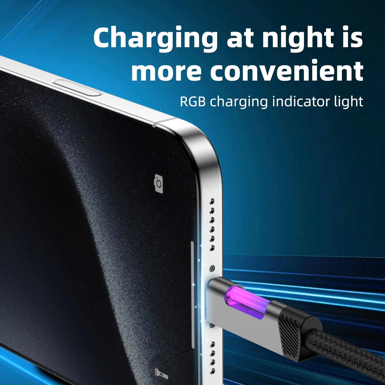 RGB Fast Charging Cable 120W 6A USB Type C Charge Cable with RGB Ambient Light Raynovia