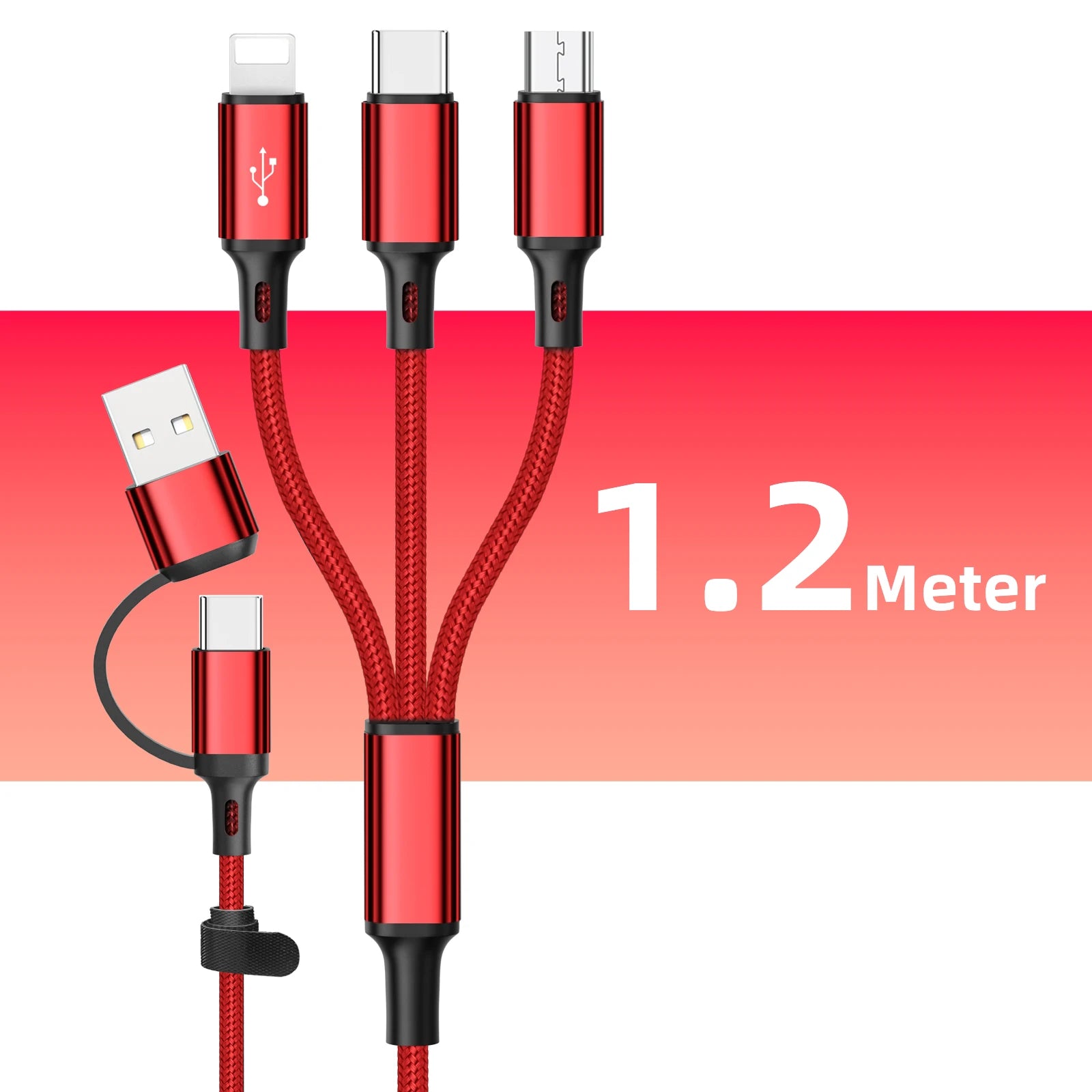 ANKNDO 3 In 1 Fast Charging Cord For Micro USB Type C Charger Cable 1.2m Multi Usb Port Multiple Usb Charging Cord Raynovia