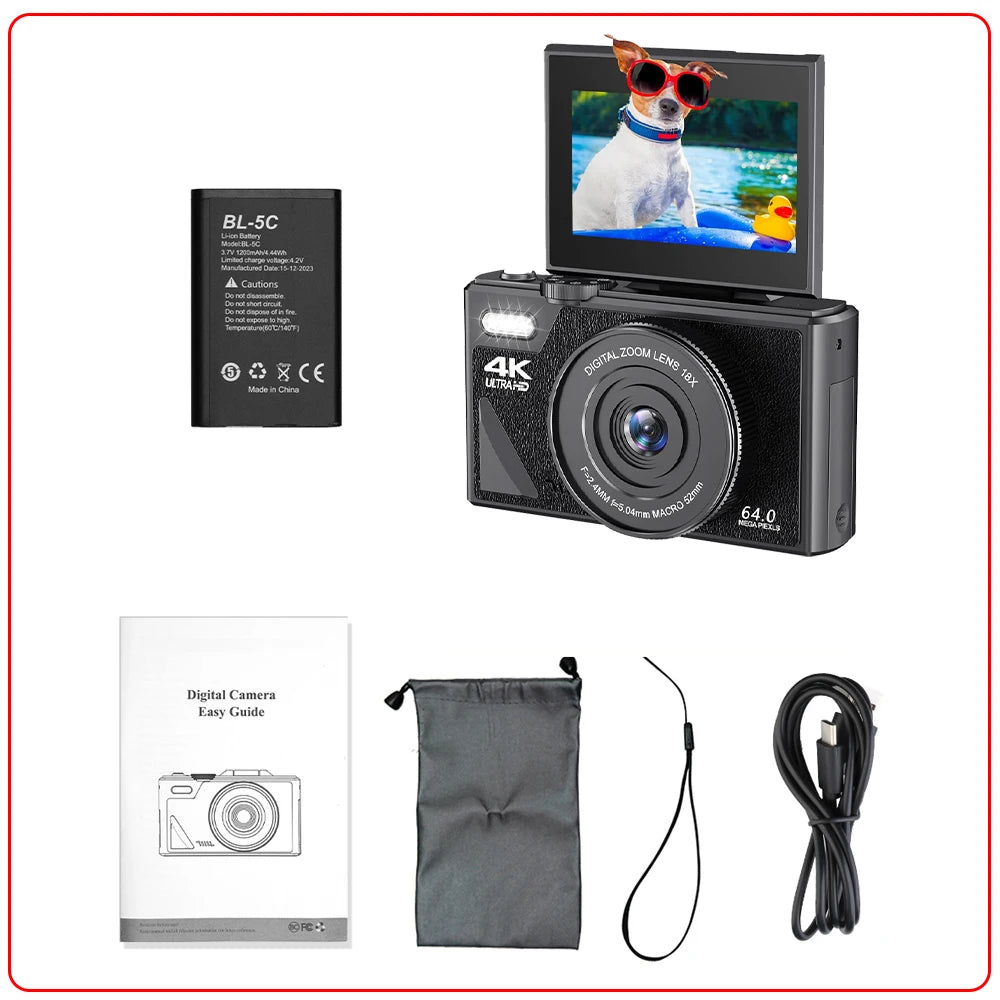 Compact Digital Photography Camera 4K 18X Digital Zoom Vintage Vlog Video Recorder YouTube 180° Flip Screen Selfile WiFi Web Cam Raynovia