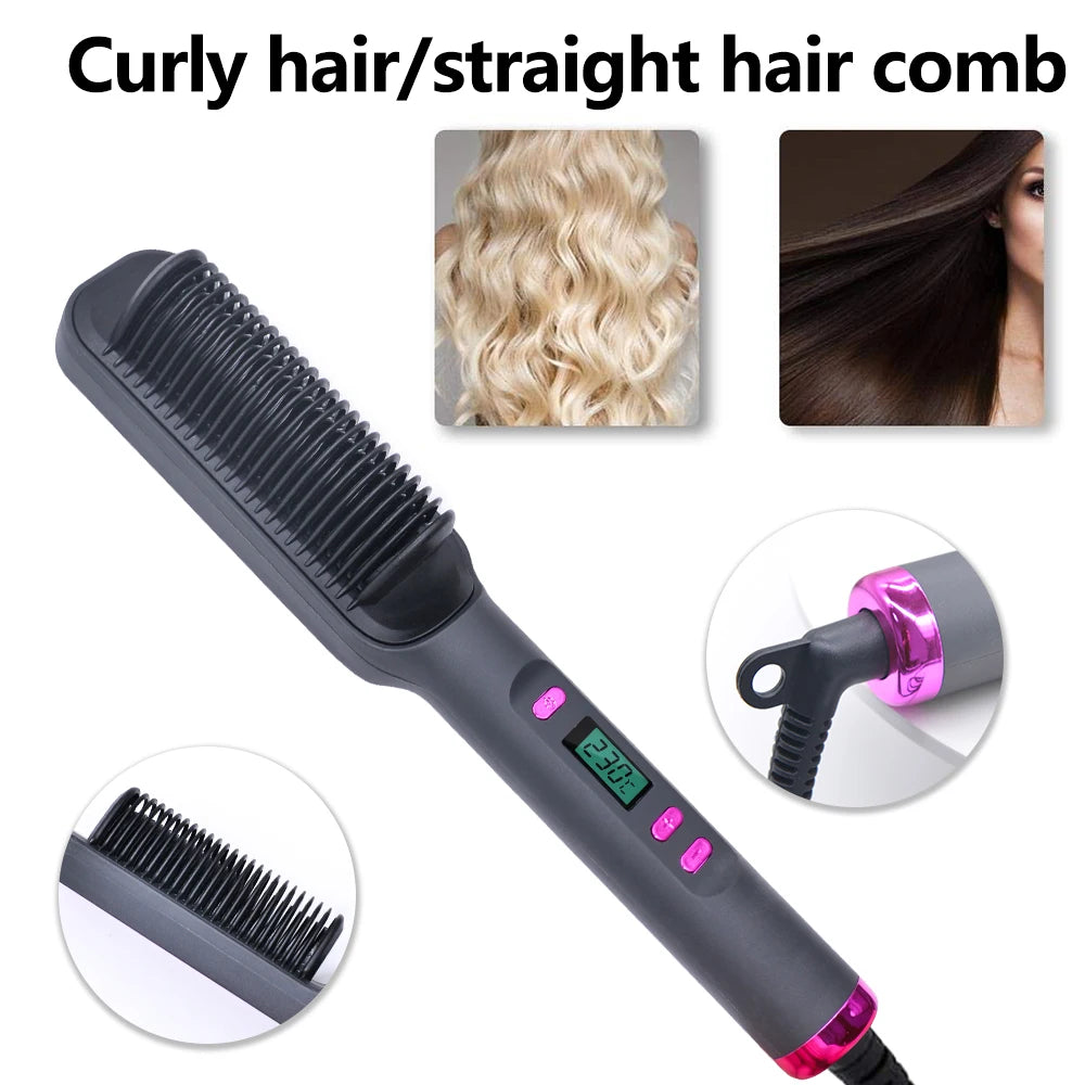 Electric Hot Comb Multifunctional Straight Hair Straightener Comb Negative Ion Anti-Scalding Styling Tool Straightening Brush Raynovia
