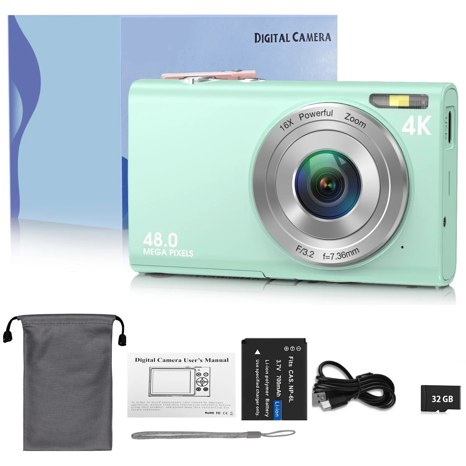 4K Digital Camera Autofocus Vlogging Camera HD 48MP with 2.8" Large Screen Camcorder Camera for Photography for Kid Adult Raynovia