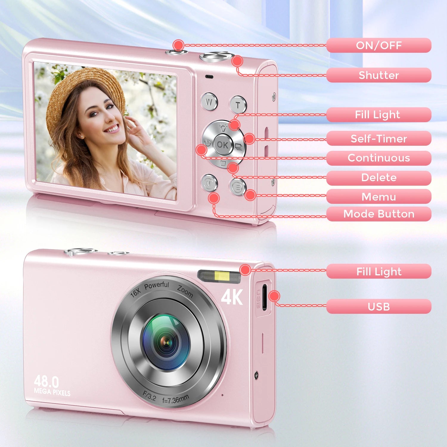 4K Digital Camera Autofocus Vlogging Camera HD 48MP with 2.8" Large Screen Camcorder Camera for Photography for Kid Adult Raynovia