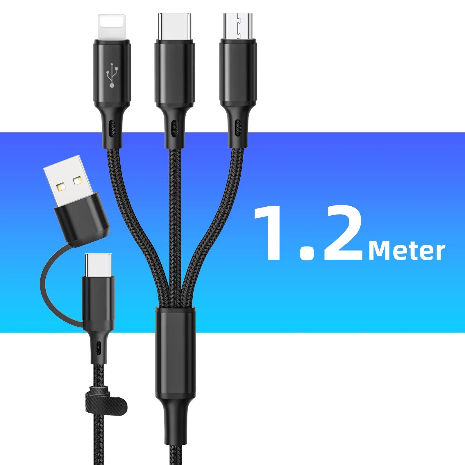 ANKNDO 3 In 1 Fast Charging Cord For Micro USB Type C Charger Cable 1.2m Multi Usb Port Multiple Usb Charging Cord Raynovia