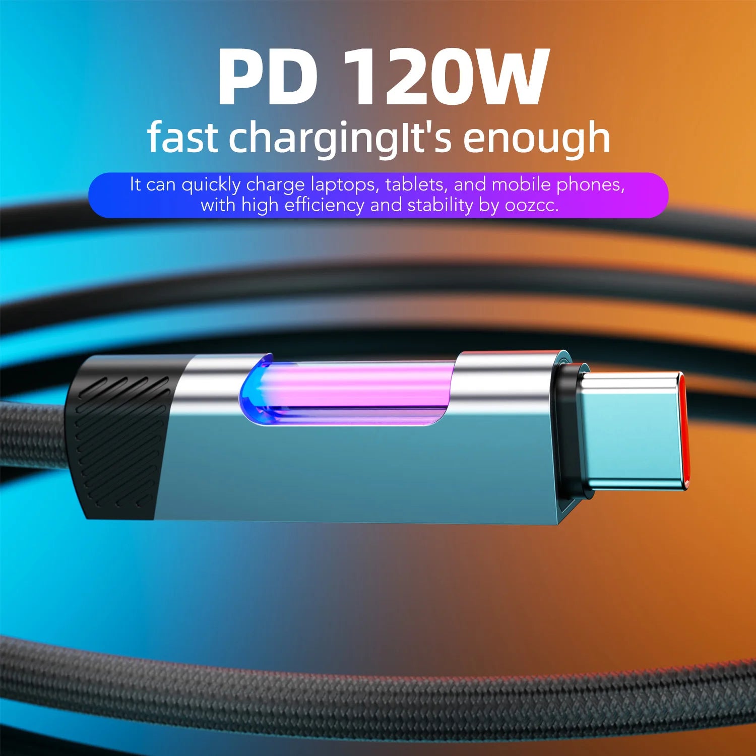 RGB Fast Charging Cable 120W 6A USB Type C Charge Cable with RGB Ambient Light Raynovia
