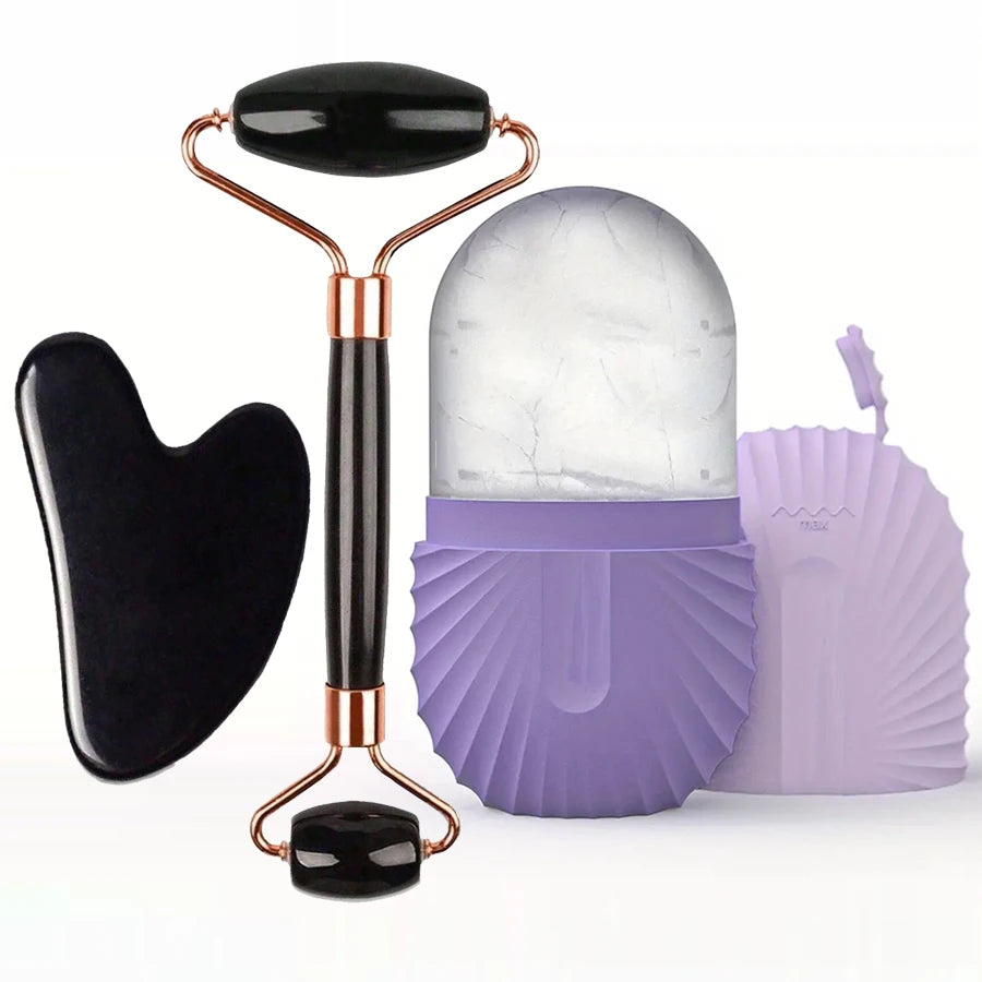 1/2/3pcs Ice Face Roller Facial Skincare Ice Roller Set,Facial Roller GuaSha FaceTool Set,Face Massage Roller Lifting Contouring Raynovia
