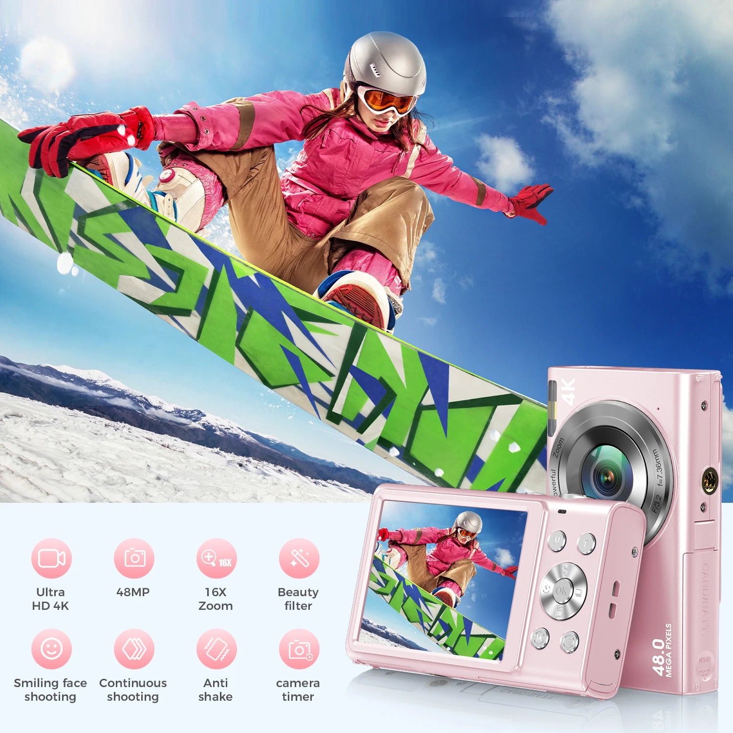 4K Digital Camera Autofocus Vlogging Camera HD 48MP with 2.8" Large Screen Camcorder Camera for Photography for Kid Adult Raynovia