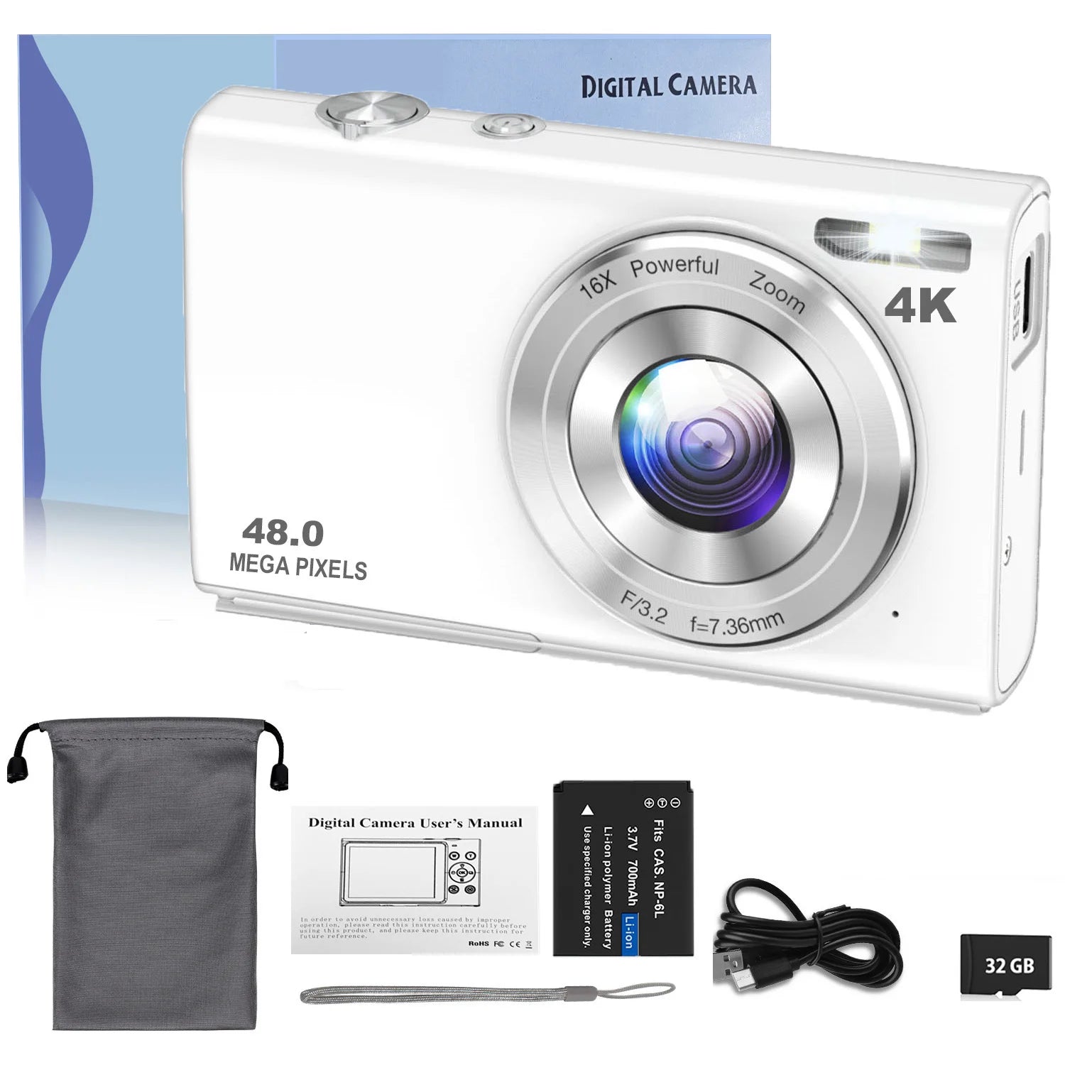 4K Digital Camera Autofocus Vlogging Camera HD 48MP with 2.8" Large Screen Camcorder Camera for Photography for Kid Adult Raynovia