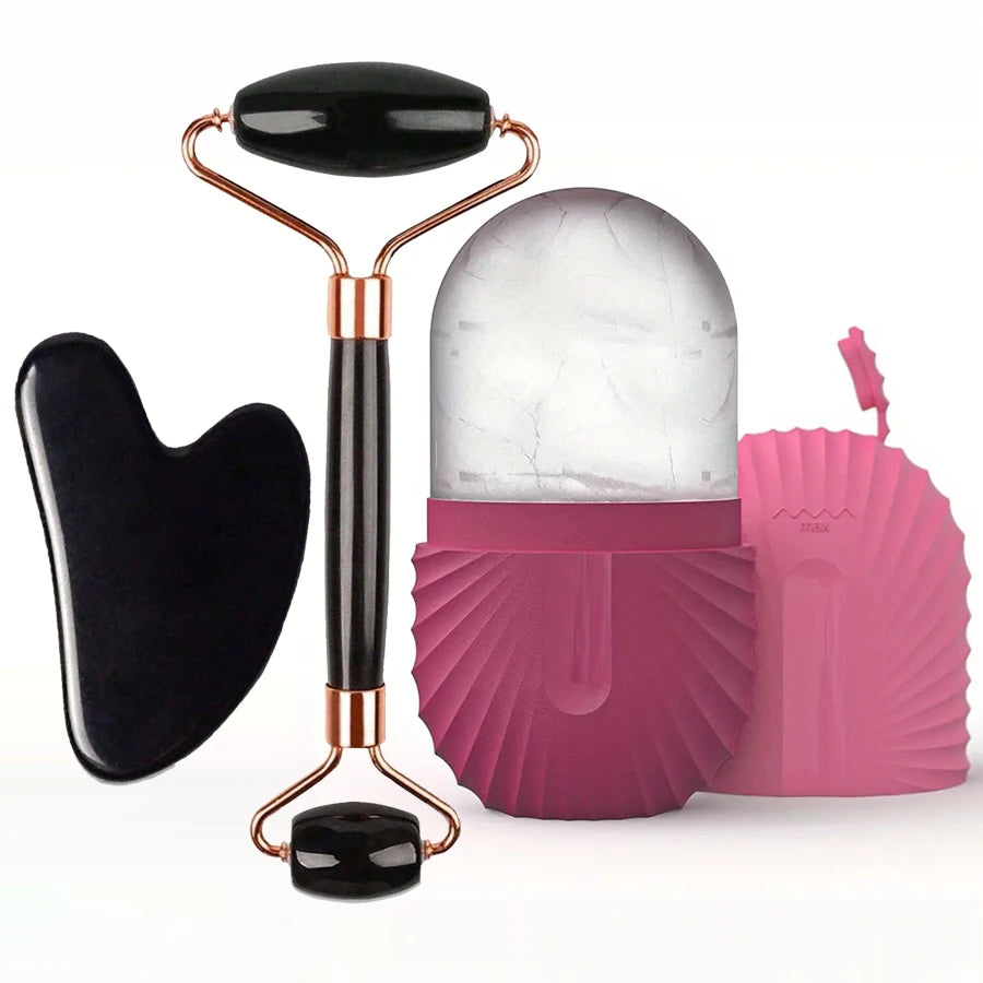 1/2/3pcs Ice Face Roller Facial Skincare Ice Roller Set,Facial Roller GuaSha FaceTool Set,Face Massage Roller Lifting Contouring Raynovia